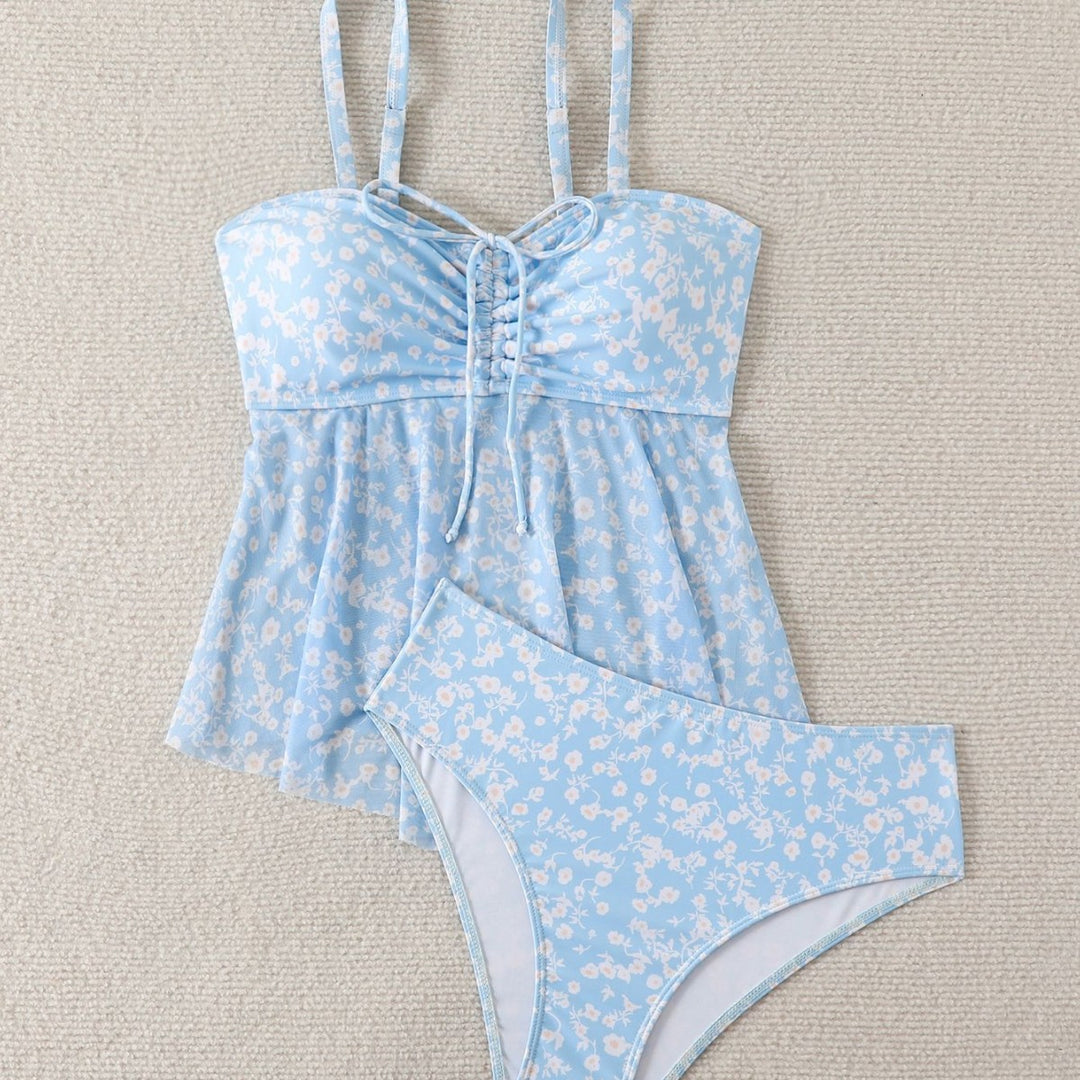 Damen Tankini mit ärmellosem Oberteil und verspieltem Blumendesign Drune