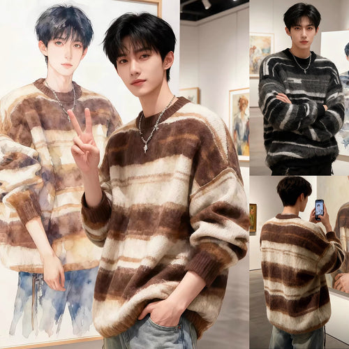 Herren Modischer Grobstrickpullover mit tiefem V-Ausschnitt Drune