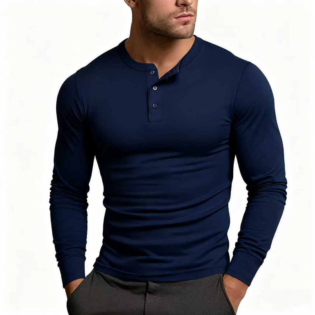 Herren Langarm-Henley-Shirt mit klassischem Knopfdetail und körpernaher Passform Drune