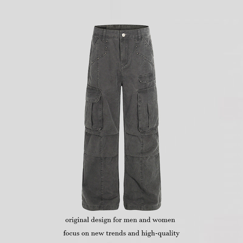 Damen Hochtaillierte Utility-Cargohose im eingewaschenen Look mit weitem Bein Drune