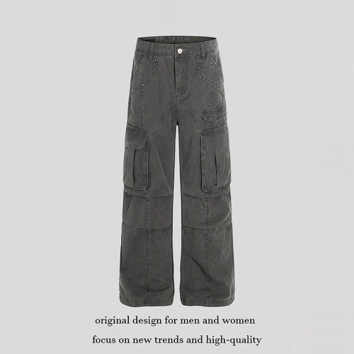 Damen Hochtaillierte Utility-Cargohose im eingewaschenen Look mit weitem Bein Drune