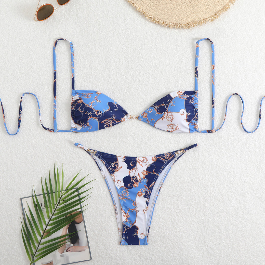 Damen Triangel-Bikini mit verstellbaren Trägern und elegantem Blumendruck Drune
