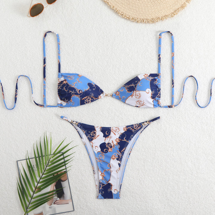 Damen Triangel-Bikini mit verstellbaren Trägern und elegantem Blumendruck Drune