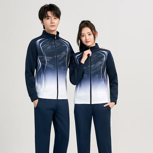Unisex Performance-Trainingsset mit Farbverlauf, Stretch-Jacke und Komforthose Drune