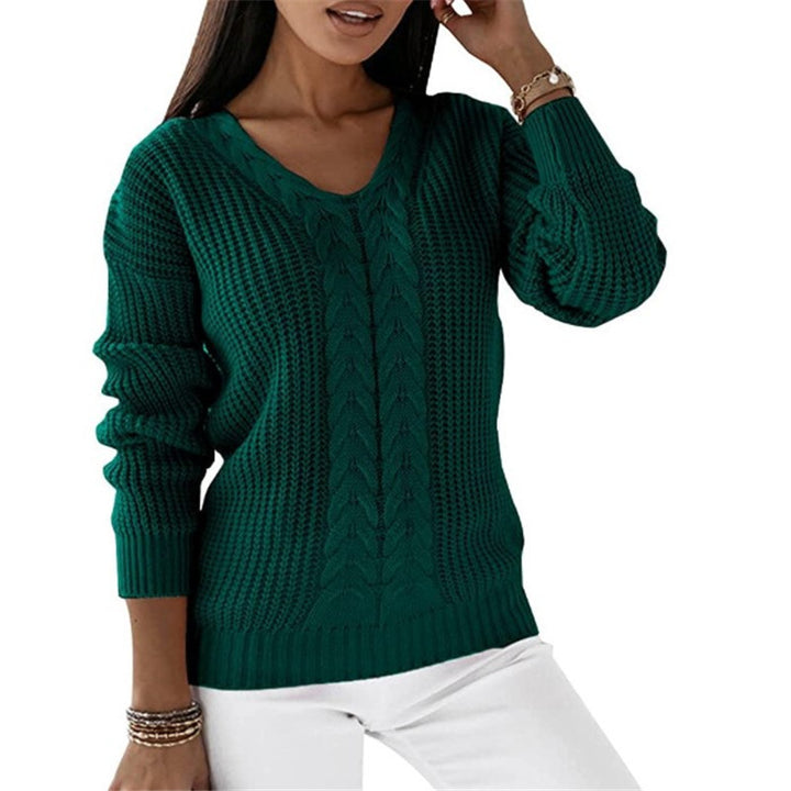 Damen nan grob gestrickter V-Ausschnitt Pullover mit Zopfmuster und lockerer Silhouette Drune