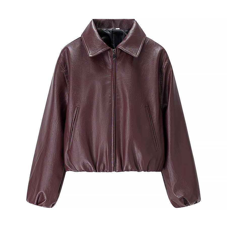 Damen Kurzjacke im Boxy‑Look aus veganem Leder mit verdecktem Reißverschluss Drune