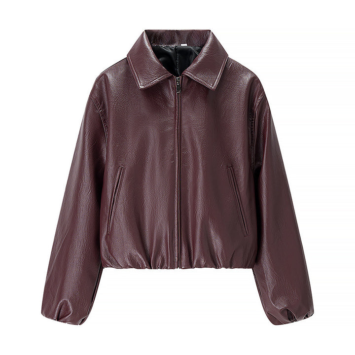 Damen Kurzjacke im Boxy‑Look aus veganem Leder mit verdecktem Reißverschluss Drune