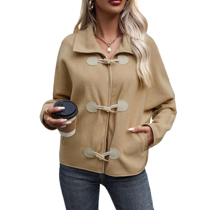 Damen Kurz geschnittene Teddy‑Fleece Jacke mit Knebelverschlüssen Drune
