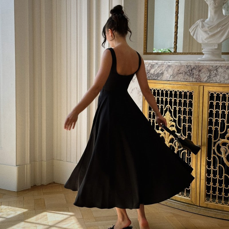 Damen Elegantes Maxikleid mit quadratischem Ausschnitt und fließendem Rock Drune