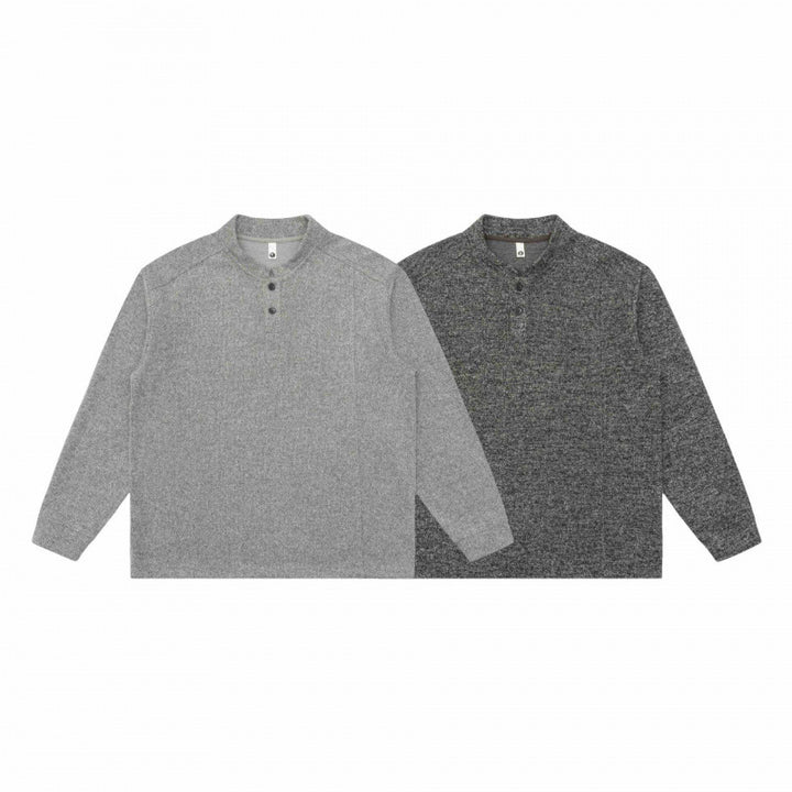 Unisex Feinstruktur-Henley-Strickpullover mit Raglanärmeln und Relaxed-Schnitt Drune