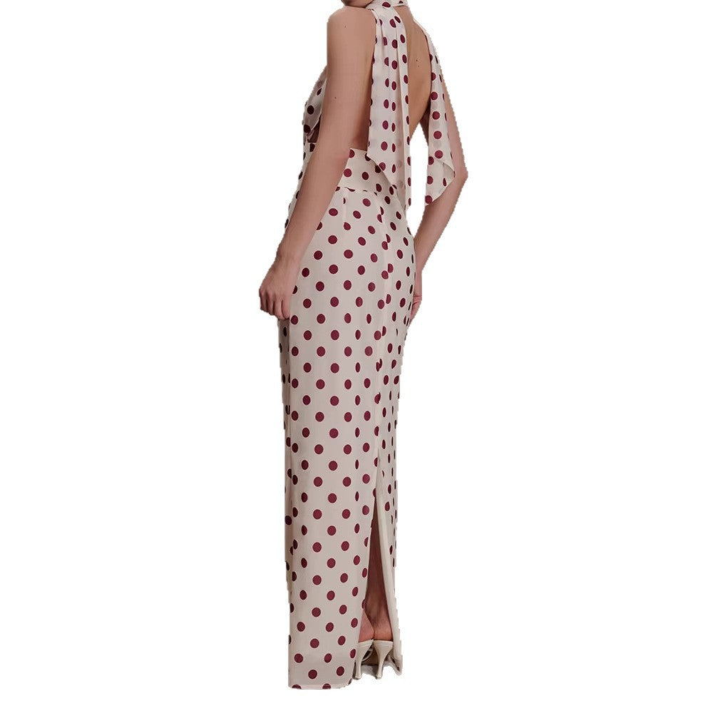 Damen Halter-Maxi-Kleid mit klassischen Punkten Drune