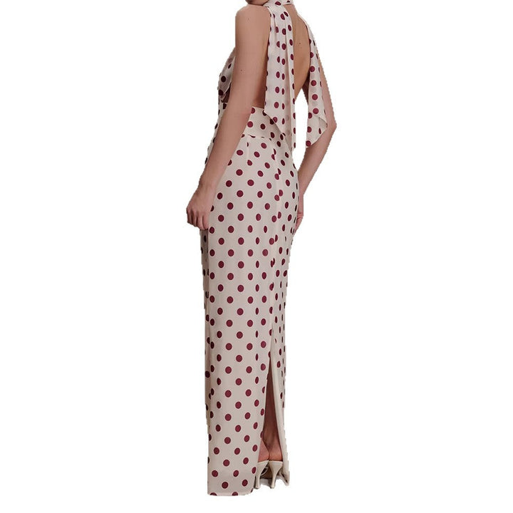 Damen Halter-Maxi-Kleid mit klassischen Punkten Drune
