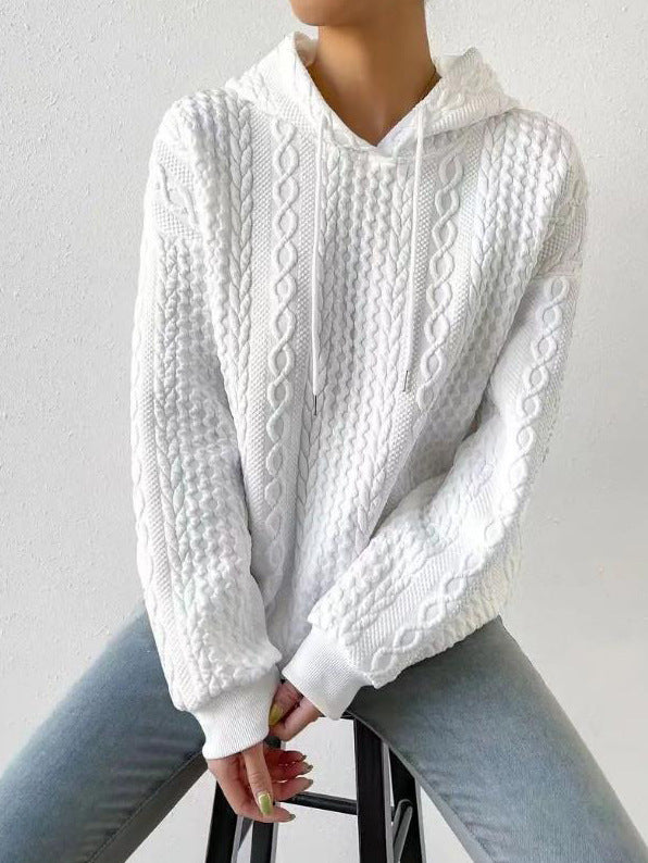Drune Jacquard Kapuze Schnürung langärmliges lockeres Sweatshirt