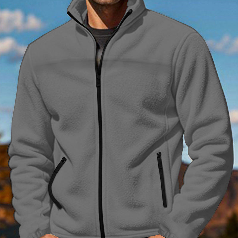 Herren Fleece-Übergangsjacke mit Stehkragen, durchgehendem Reißverschluss und Reißverschlusstaschen Drune