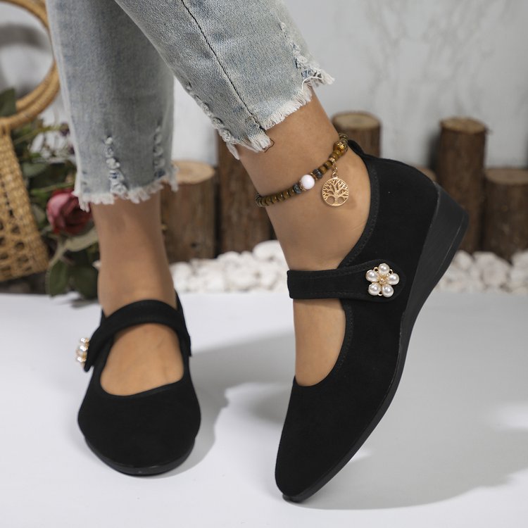 Damen Mokassin-Schuhe mit elegantem Riemen und zeitloser Blütenapplikation Drune