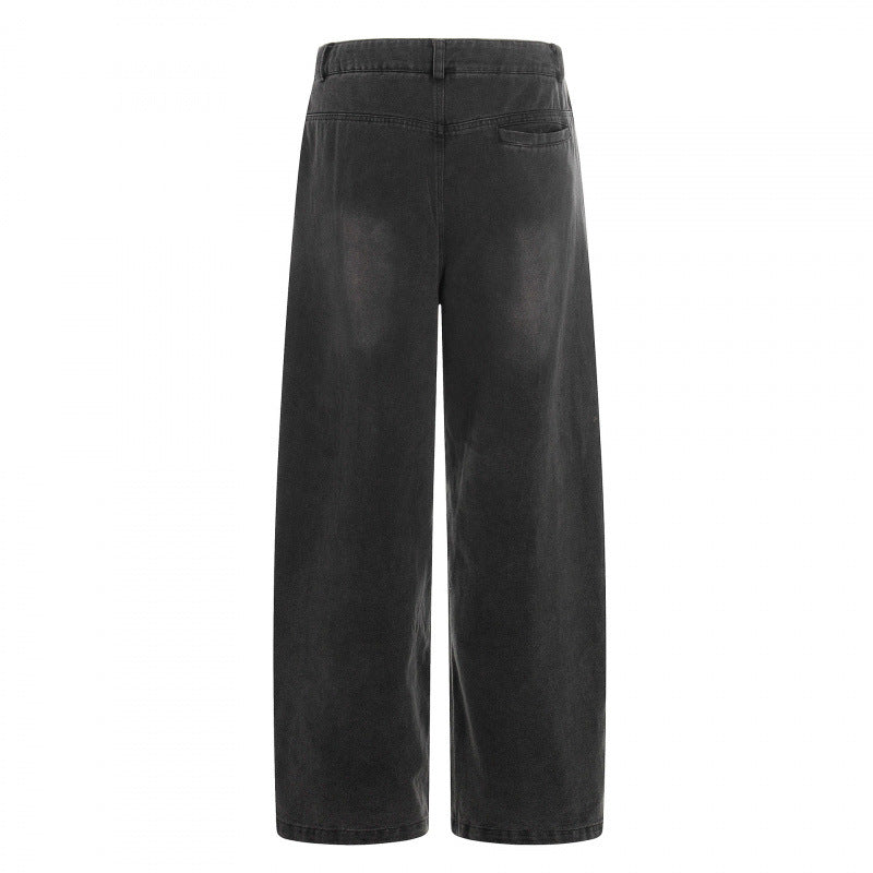 Damen hochgeschnittene Weitbein-Jeans im Utility-Look mit aufgesetzten Taschen Drune