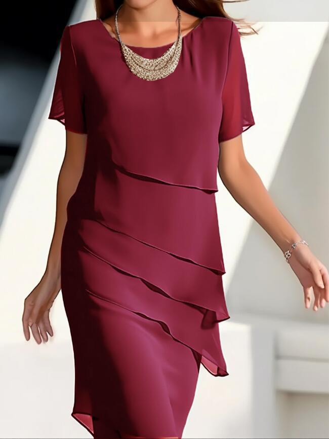 Damen elegantes Wickelkleid mit Schichten Drune