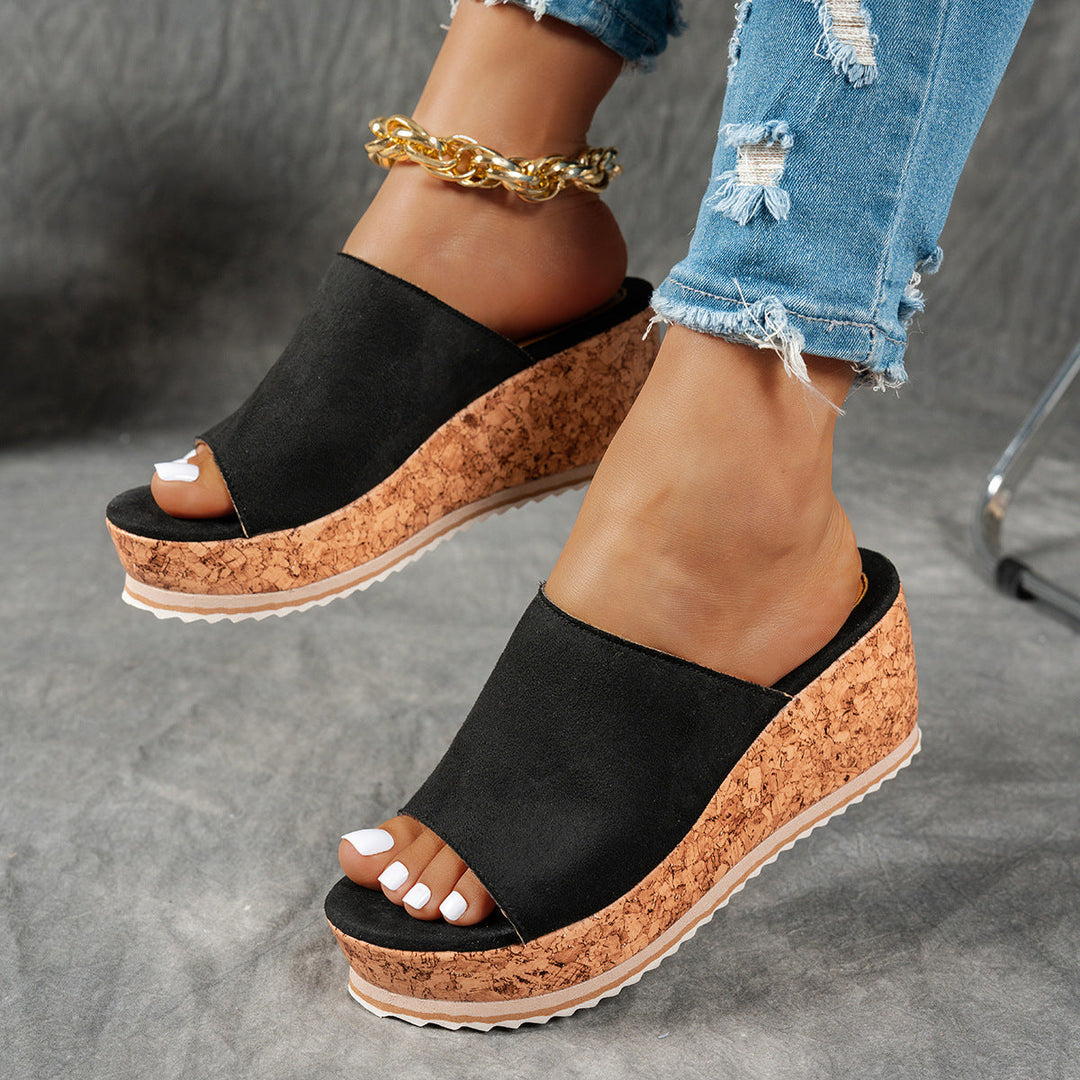 Damen Wedge-Pantoletten mit wildem Leopardenmuster und komfortabler Korksohle Drune