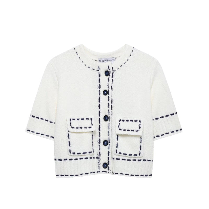 Damen Strukturierter Kurzarm Geschnittene Strickjacke Drune