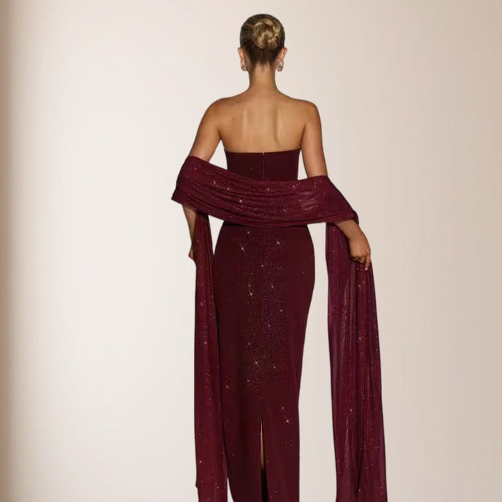 Damen elegantes Abendkleid mit schimmernden Pailletten und schulterfreiem Design Drune