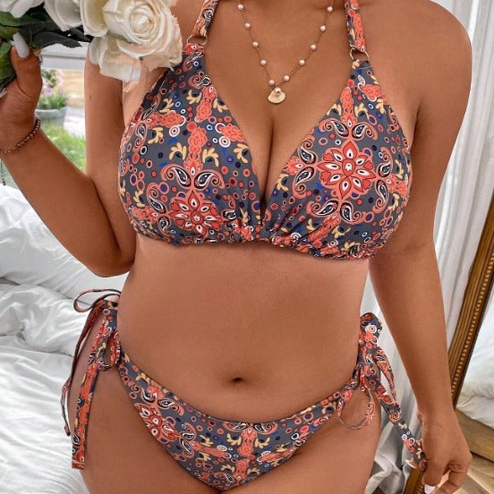 Damen Triangel-Bikini Set mit floralem Design und verstellbaren Bändern Drune