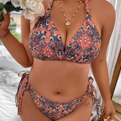 Damen Triangel-Bikini Set mit floralem Design und verstellbaren Bändern Drune