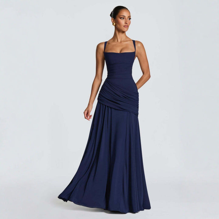 Damen Maxikleid mit dekorativen Rüschendetails und eleganter Taillierung Drune
