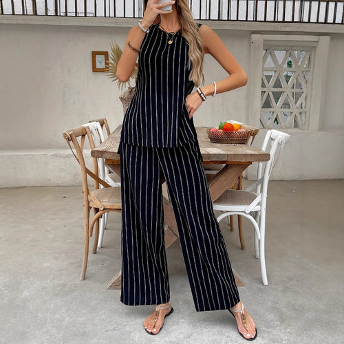 Damen gestreiftes Zweiteiliges Set mit weitem Schnitt und hochwertigem Stoff Drune