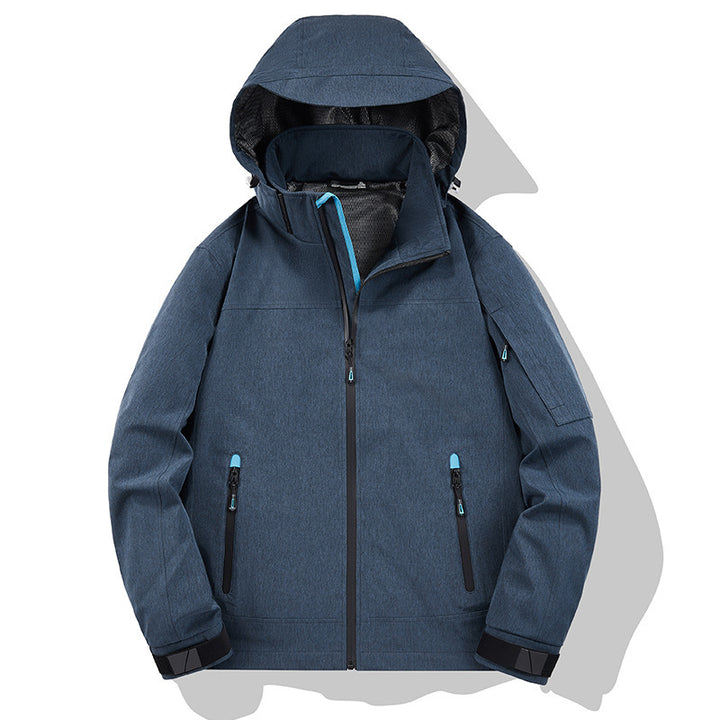 Herren Atmungsaktive Softshell-Outdoorjacke mit Kapuze, verschweißten Reißnähten und Ärmel-Tasche Drune