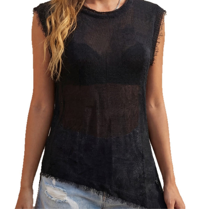 Damen lässiges Leinen-Top mit fransigen Details Drune