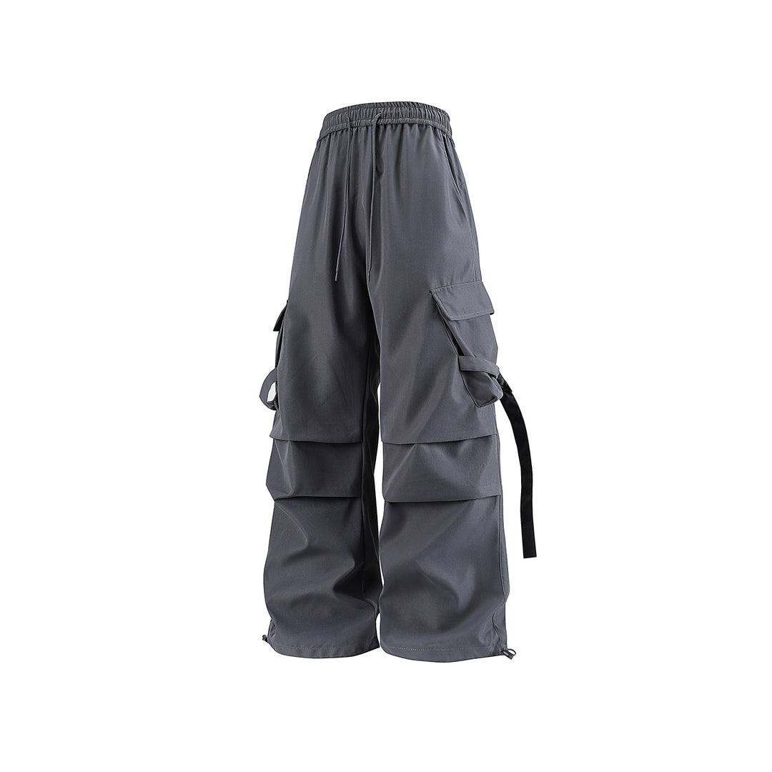 Herren Baggy‑Cargo‑Hose mit modularen Klappfächern, Band‑Details und Kordelbund Drune