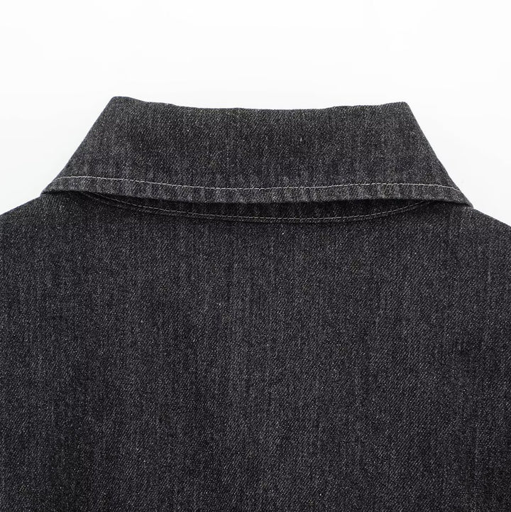Damen nan Oversize-Jeansjacke mit durchgehendem Metallreißverschluss, aufgesetzten Klappentaschen und elastischem Saum Drune