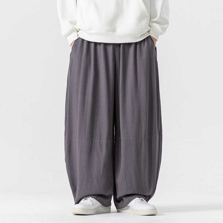 Herren Extraweit geschnittene Ballon-Loungehose mit elastischem Bund, tiefem Schritt und soften Baumwollmix Drune
