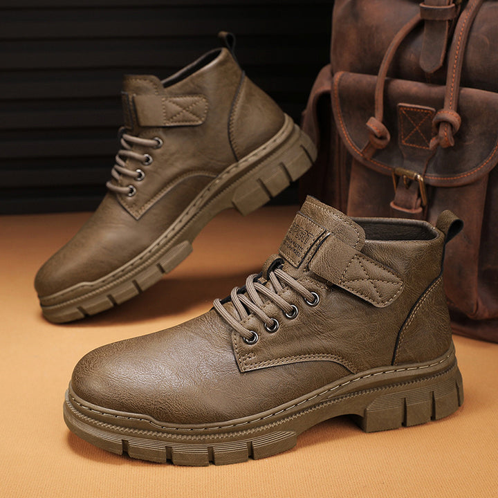 Herren Robuste Plateauschnür-Boots mit Klettlasche und profilierter Gummisohle Drune