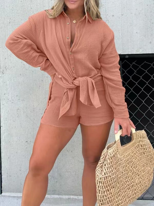 Damen Lässiger Shorts-Anzug mit modischem Knoten-Detail Drune