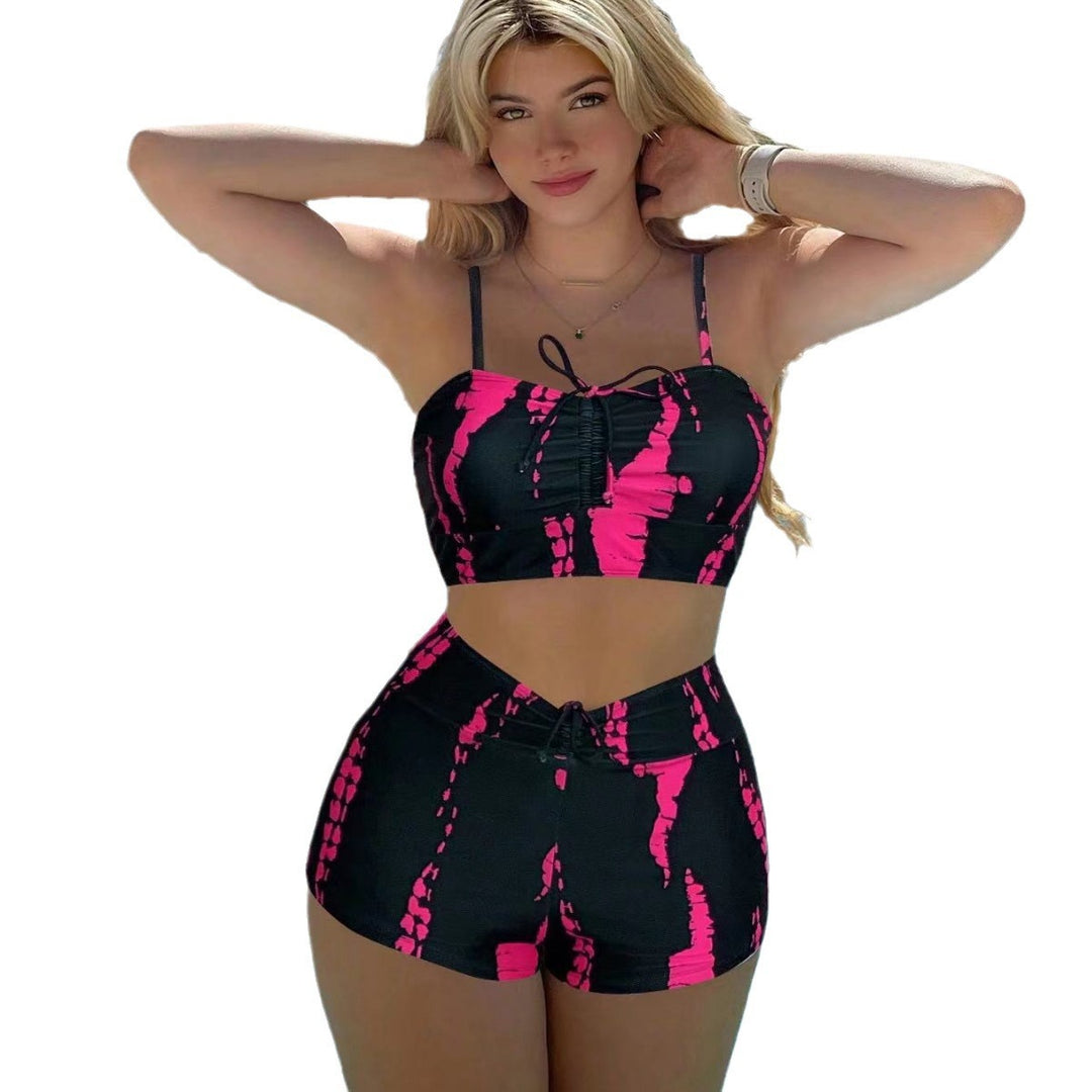 Damen Sportliches Bikini-Set mit hoch geschnittenem Unterteil und modischem Oberteil Drune