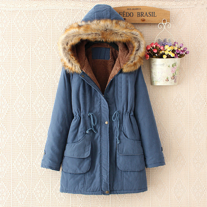 Damen nan Winterparka mit abnehmbarer Kunstfellkapuze, Teddy-Innenfutter und taillierendem Tunnelzug Drune