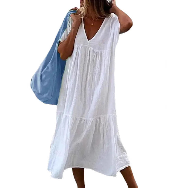 Damen Sommerkleid mit V-Ausschnitt und voluminösem Rock Drune