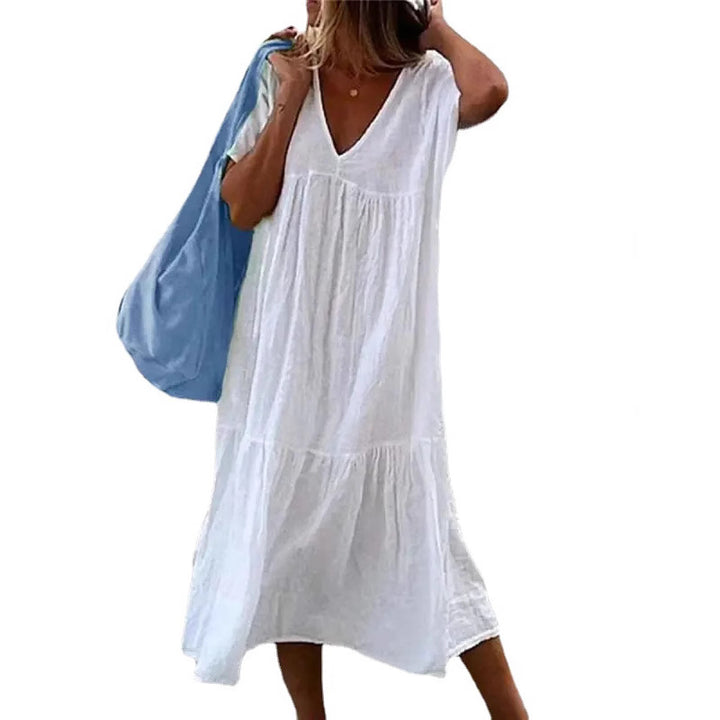 Damen Sommerkleid mit V-Ausschnitt und voluminösem Rock Drune