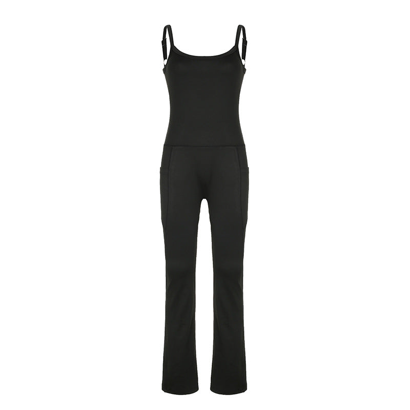 Damen Eleganter Jumpsuit mit trägerlosem Oberteil und praktischen Taschen Drune