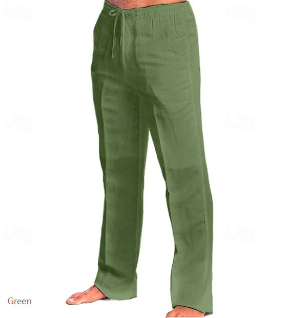 Herren leichte Freizeit-Hose im Leinenlook mit Tunnelzugbund, geradem Bein und atmungsaktivem Material Drune