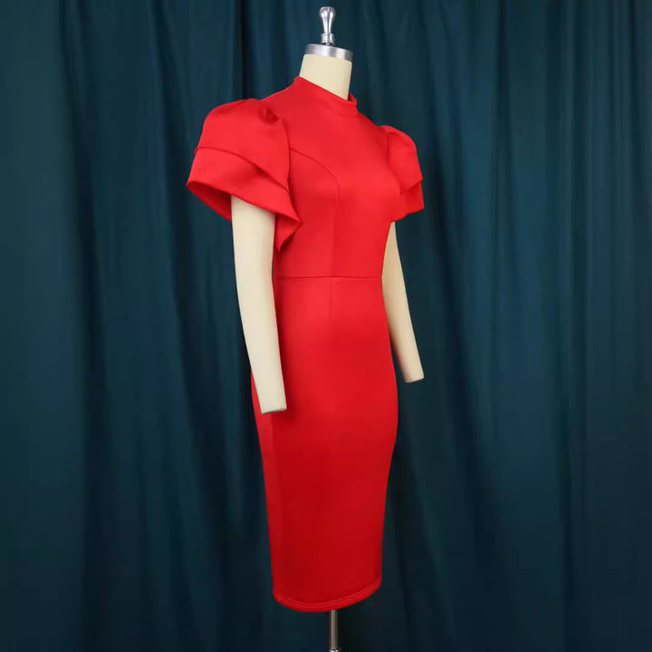 Damen figurbetontes Kleid mit voluminösen Rüschenärmeln Drune 1778623062