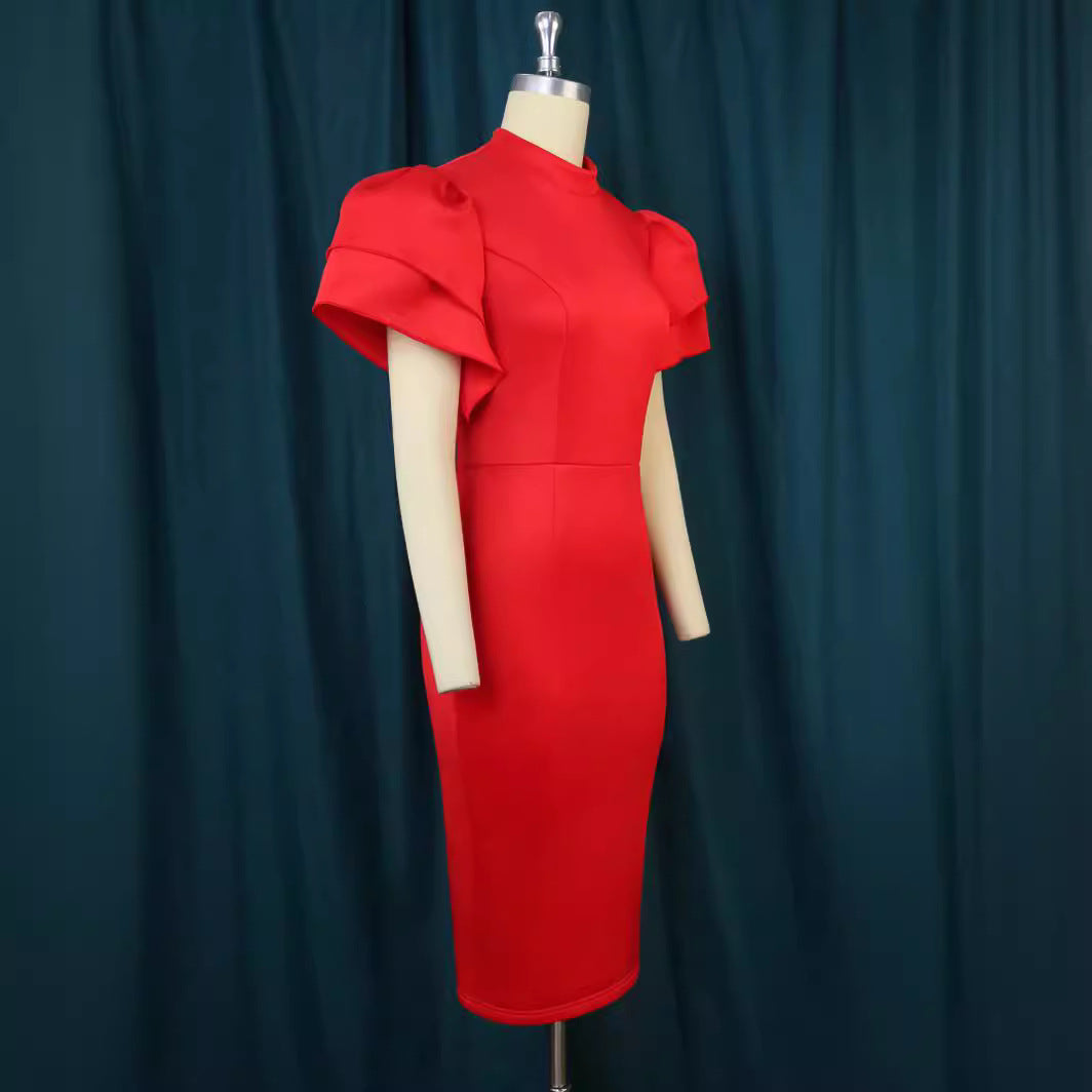 Damen figurbetontes Kleid mit voluminösen Ärmeln Drune