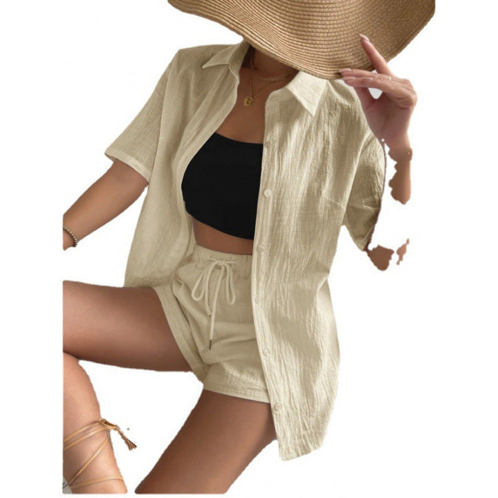 Damen Chice Loungewear-Kombination bestehend aus leichtem, atmungsaktivem Hemd und Shorts Drune