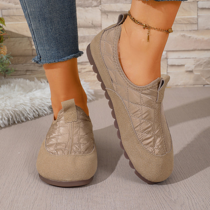 Damen Gepolsterte gesteppte Slip-On Freizeitschuhe mit rutschfester Profilsohle Drune