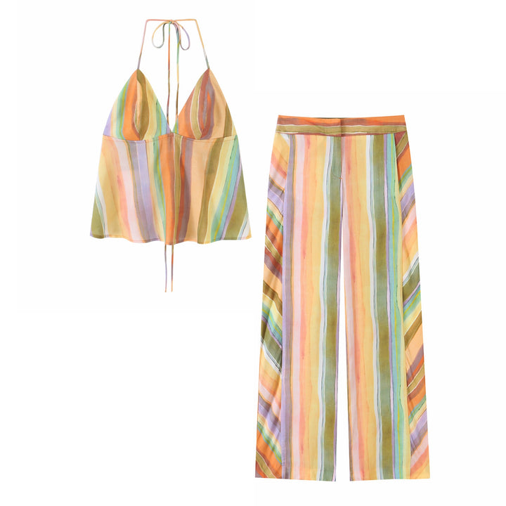 Damen Weite Palazzohose mit hohem Bund und gestreifter Aquarell-Optik Drune
