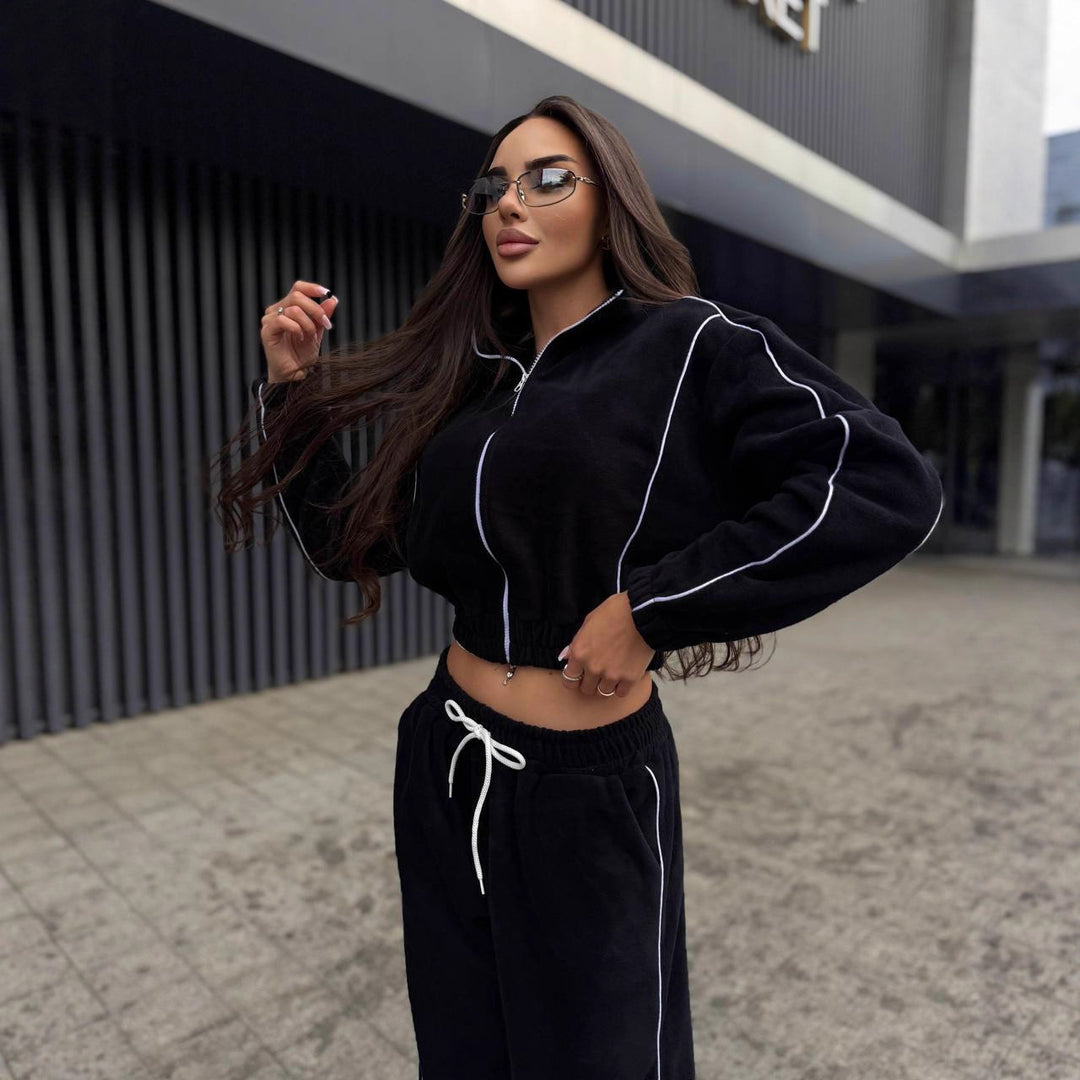 Damen lässiges Cropped Hoodie und weite Jogginghose Set Drune