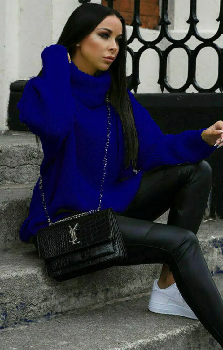 Damen Oversized Pulli mit hohem Kragen und Struktur Drune