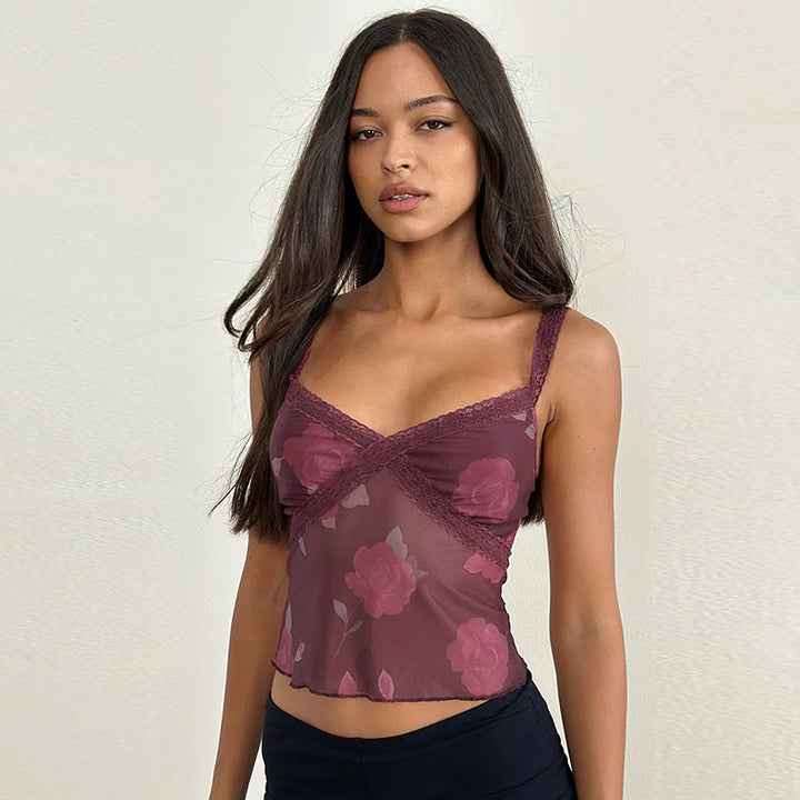 Damen Blusentop mit floralem Design und zarten Spitzenakzenten Drune