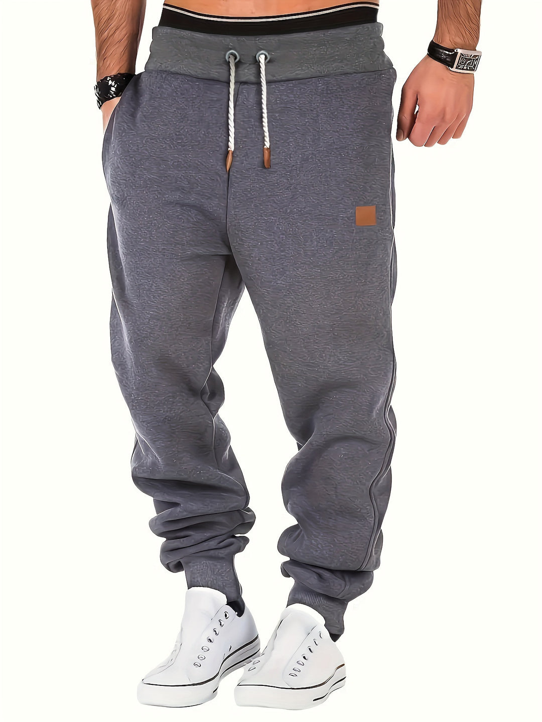 Herren melierter Relax-Jogger mit breitem Komfortbund, gedrehtem Kordelzug und gerippten Knöchelabschlüssen Drune